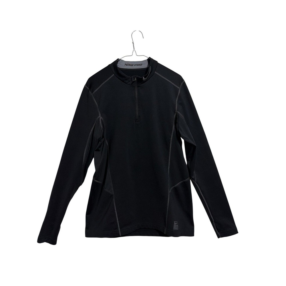 Nike Pro‎ Dri-Fit Jacket Mens L Large Black 1/4 Zip Fitted Quarter Stretch Mock